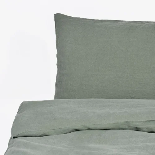 GREEN COLOUR WASHED LINEN BED SET